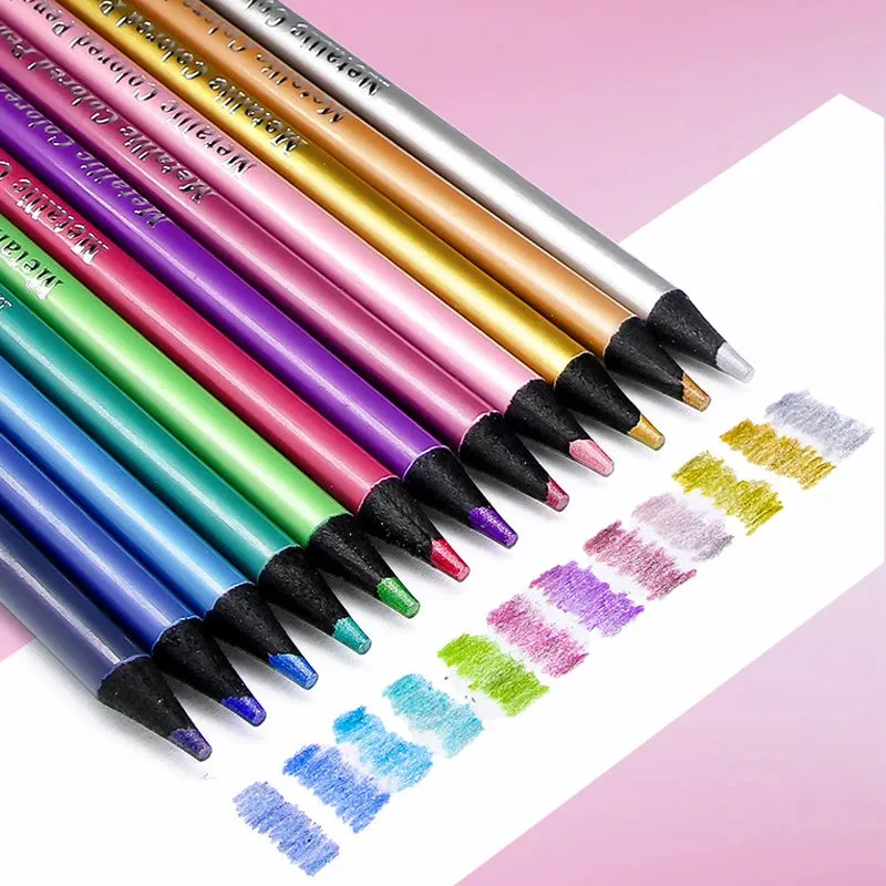 12 Colors Cute Metallic Colored Pencil