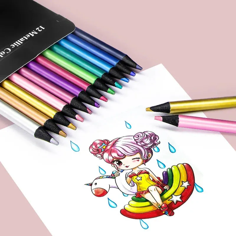 12 Colors Cute Metallic Colored Pencil