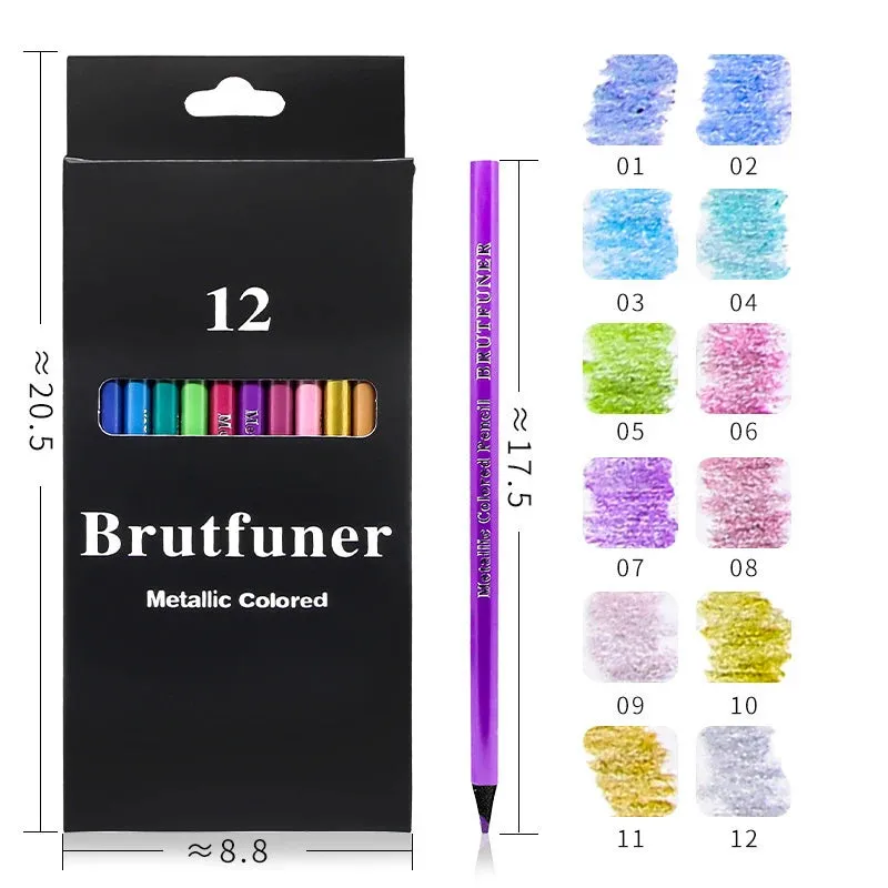 12 Colors Cute Metallic Colored Pencil