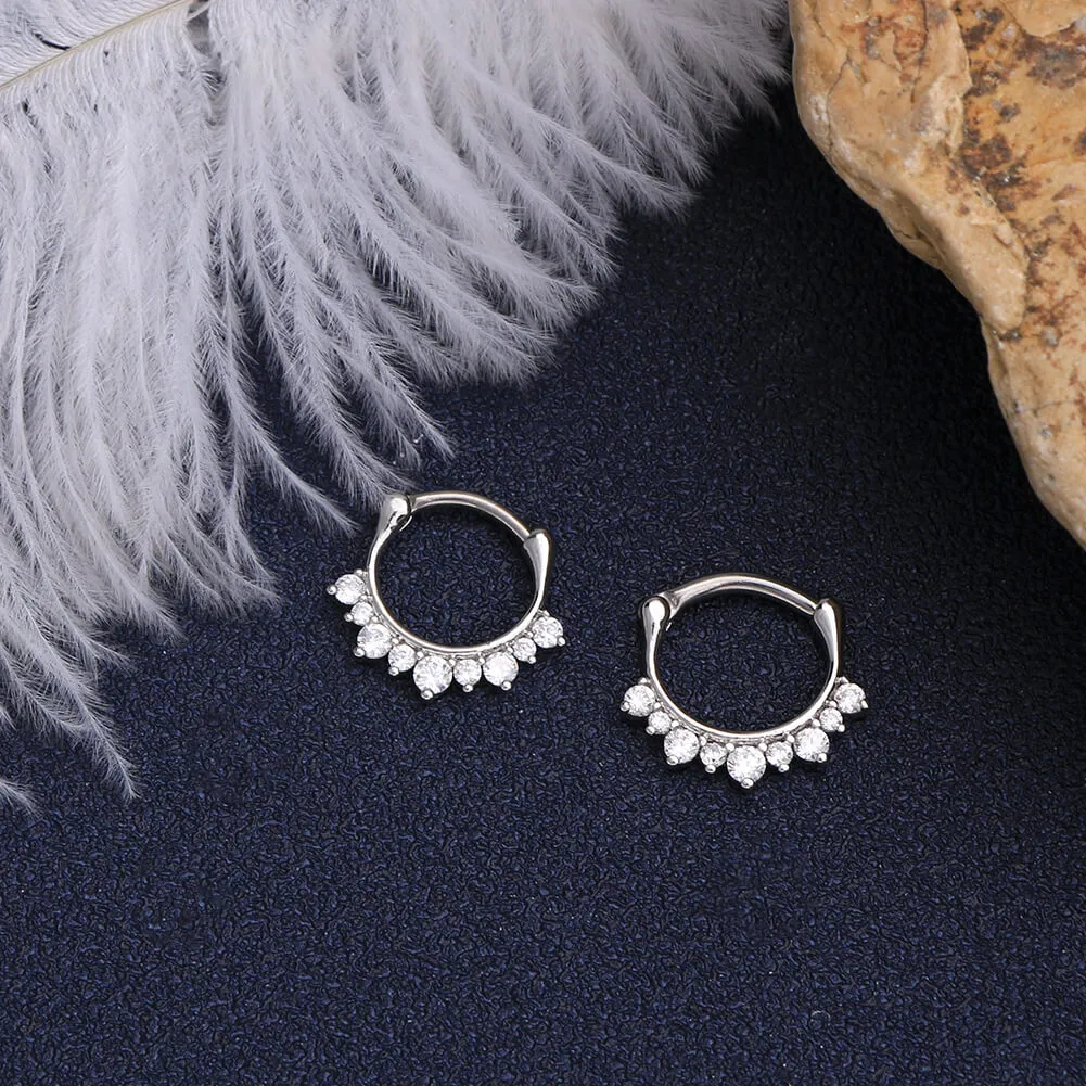 14G/16G CZ and Beads Stainless Steel Septum Ring