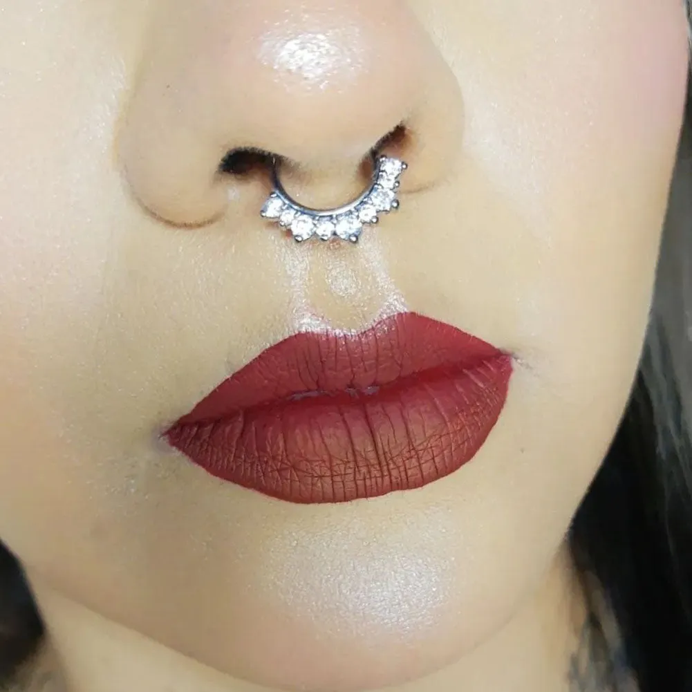 14G/16G CZ and Beads Stainless Steel Septum Ring