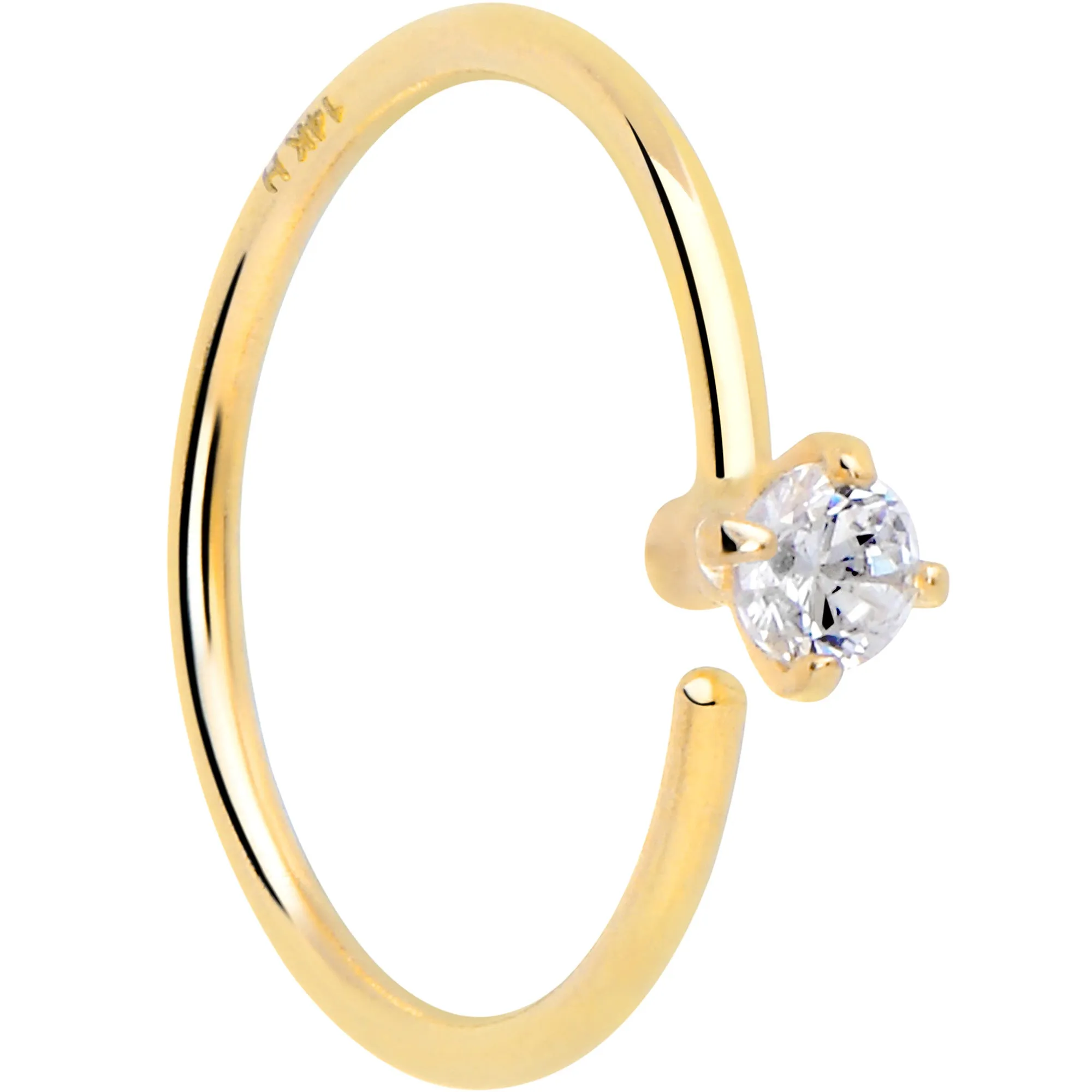 14k Solid Yellow Gold Bendable Nose Hoop 22 Gauge 5/16 with 2mm  CZ