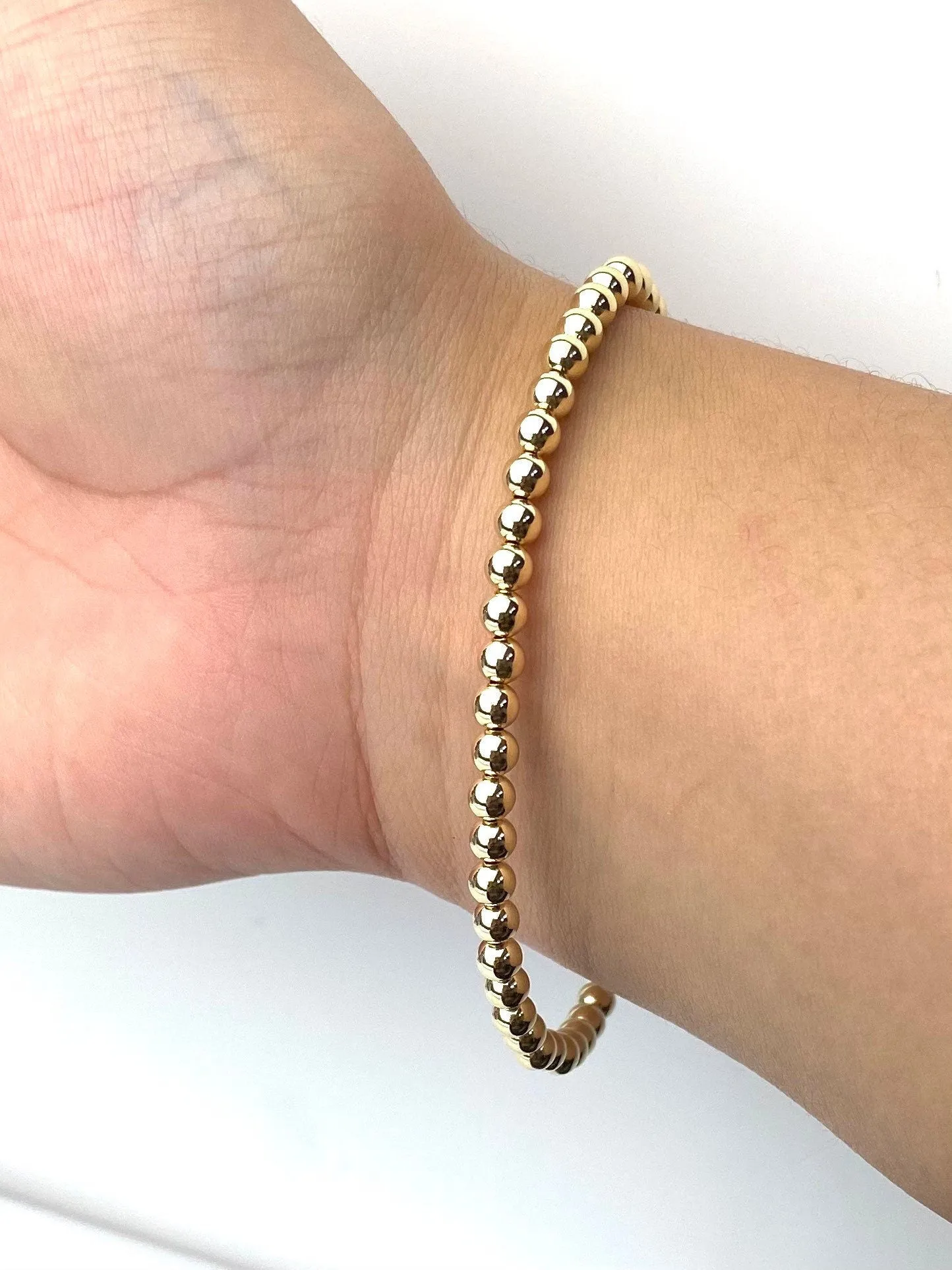 14KGF 7.5" 4.0mm Beaded Stretchy Bracelet, Sku#4014740E75L