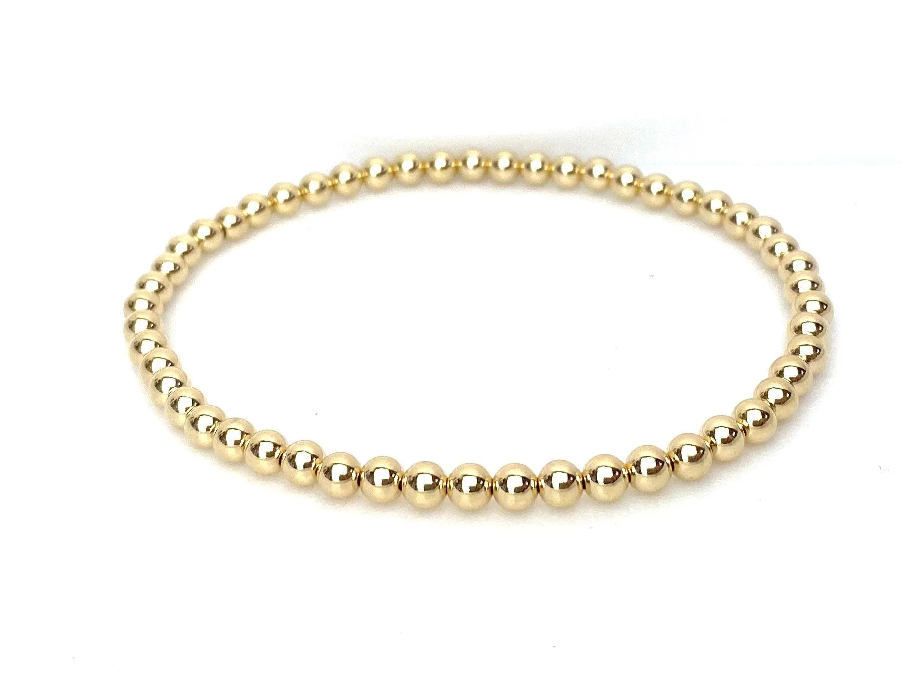14KGF 7.5" 4.0mm Beaded Stretchy Bracelet, Sku#4014740E75L