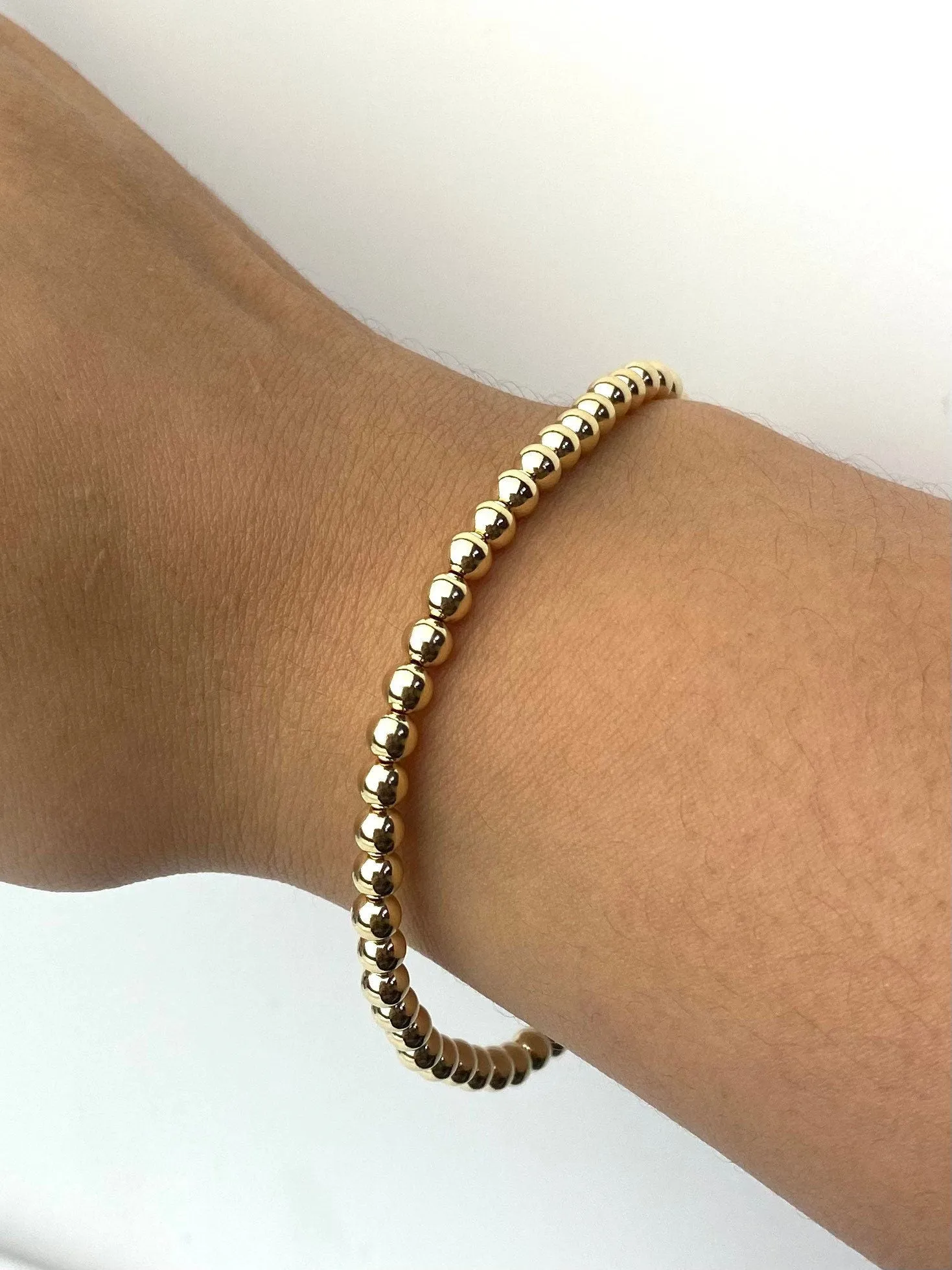 14KGF 7.5" 4.0mm Beaded Stretchy Bracelet, Sku#4014740E75L