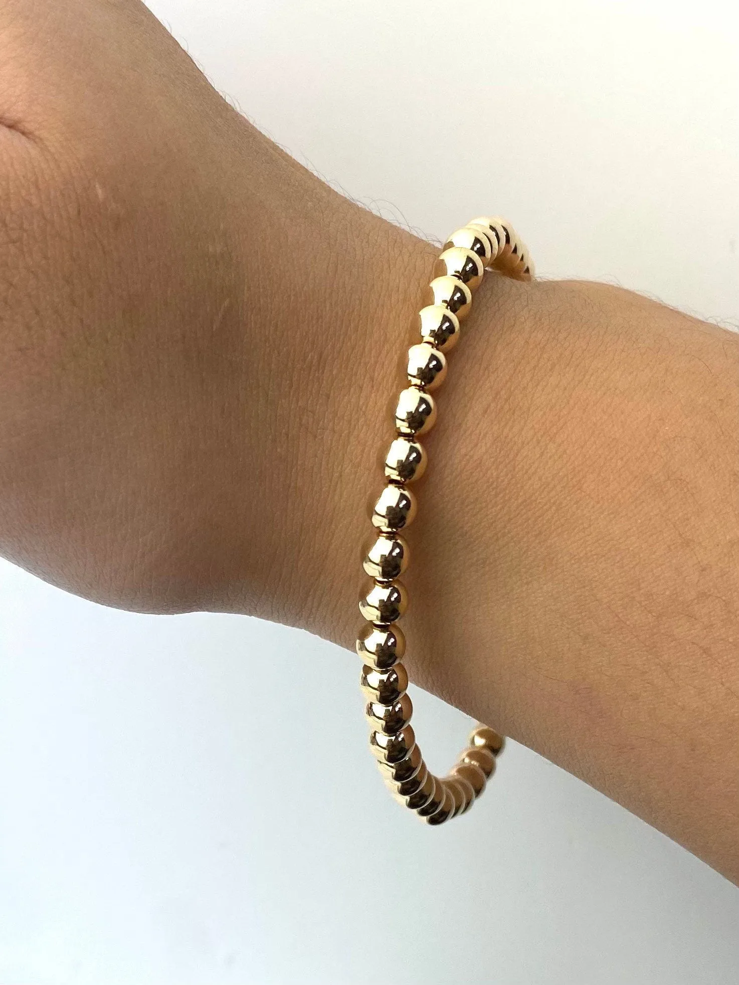 14KGF8.0" 5.0mm Beaded Stretchy Bracelet, Sku#4014750E80L