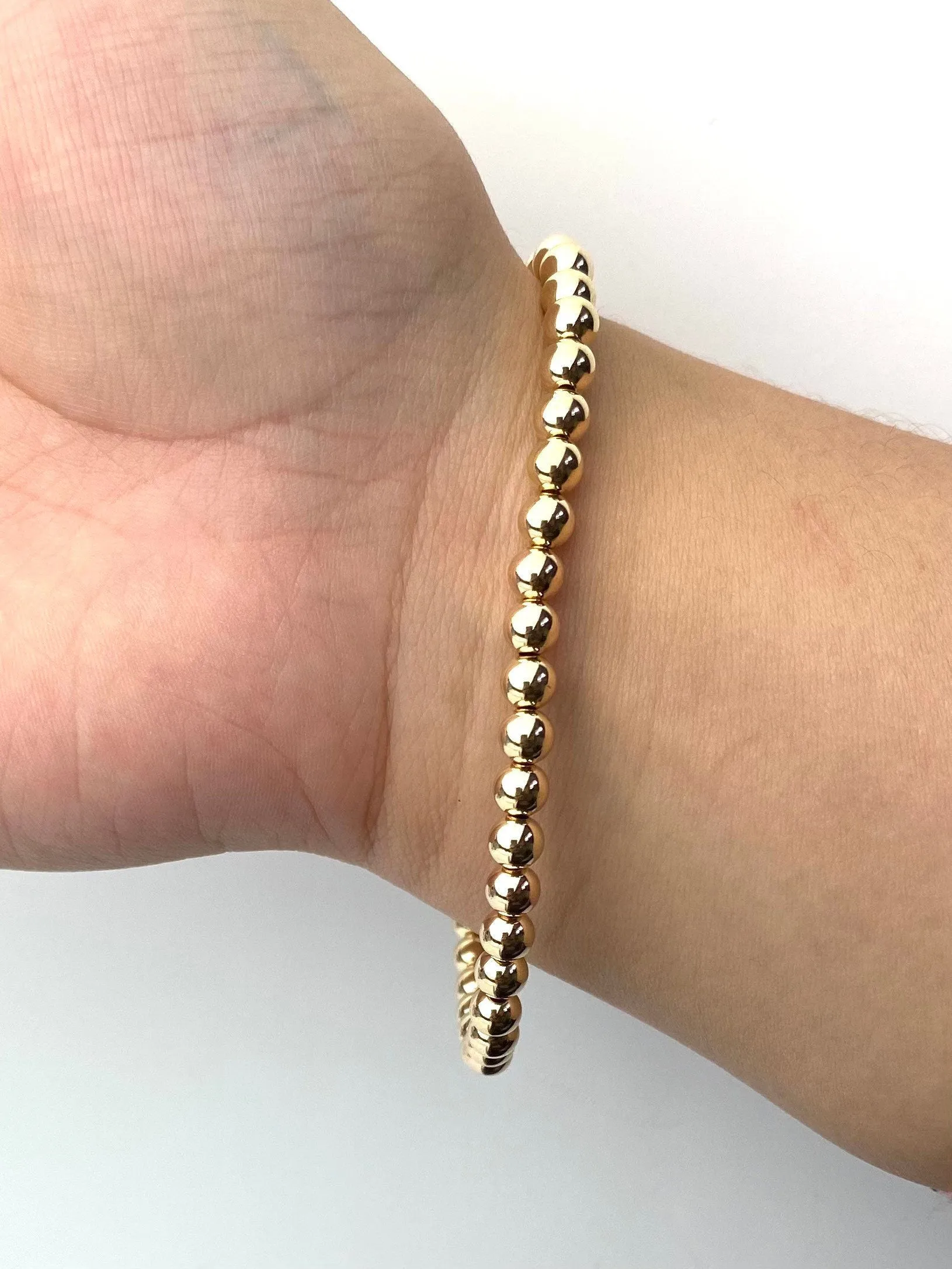 14KGF8.0" 5.0mm Beaded Stretchy Bracelet, Sku#4014750E80L