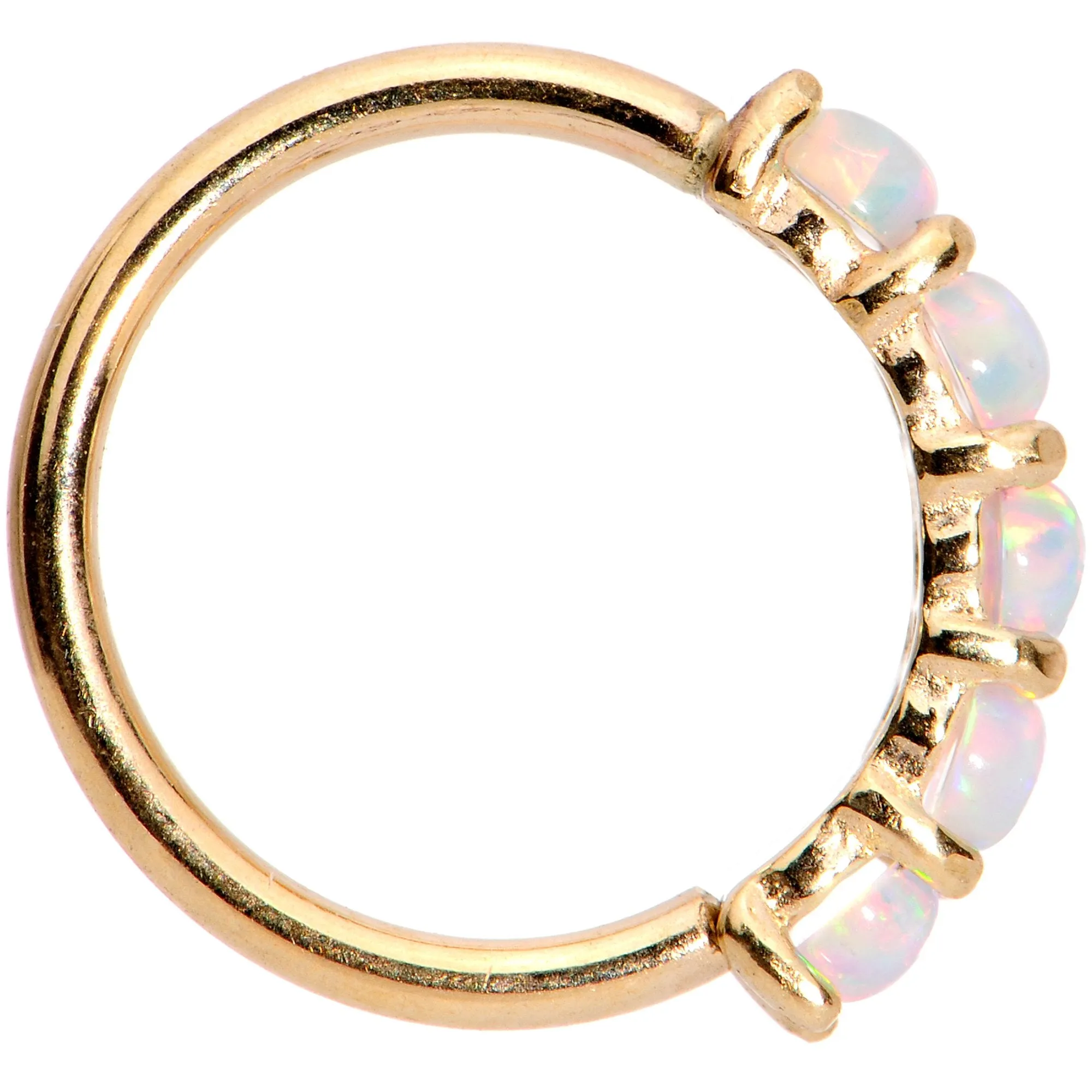 18 Gauge White Synthetic Opal 14kt Yellow Gold Seamless Circular Ring