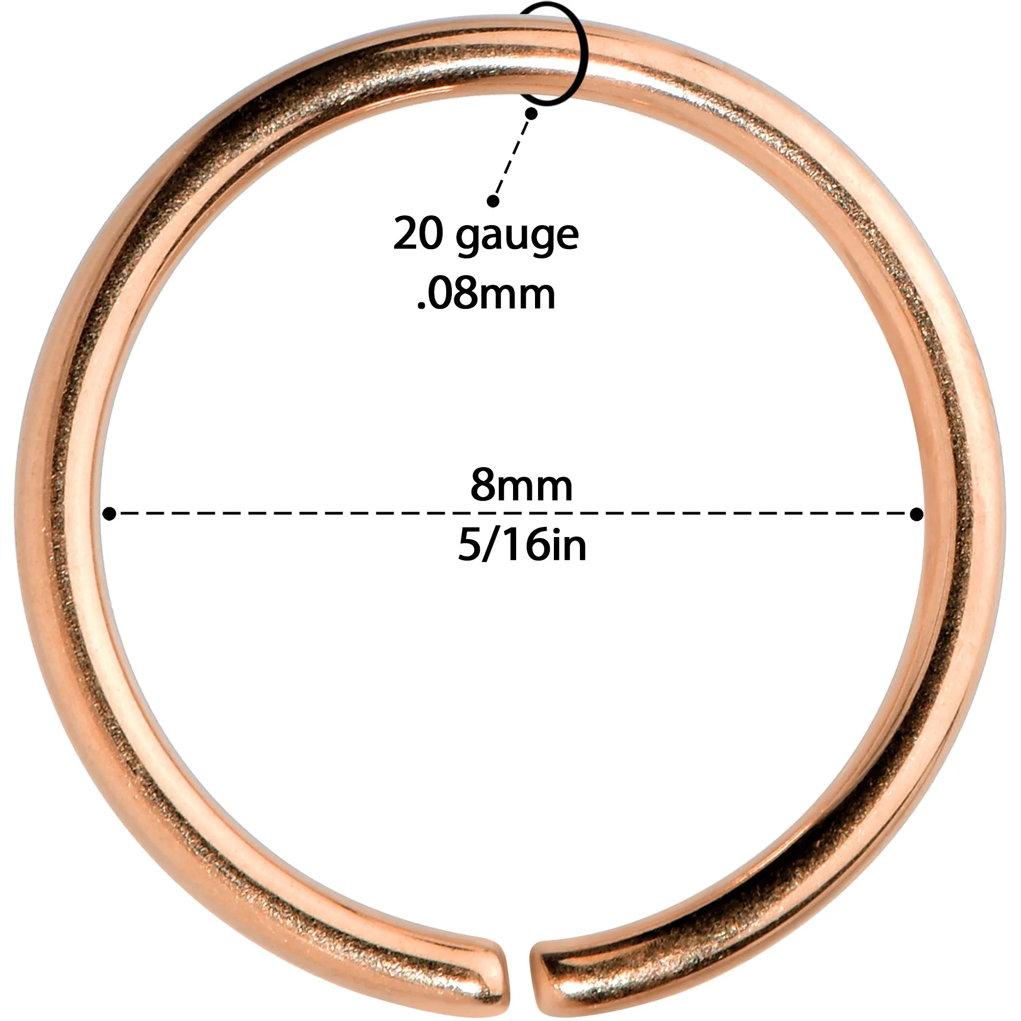 20 Gauge 5/16 Rose Gold Tone PVD Grade 23 Titanium Bendable Hoop Ring