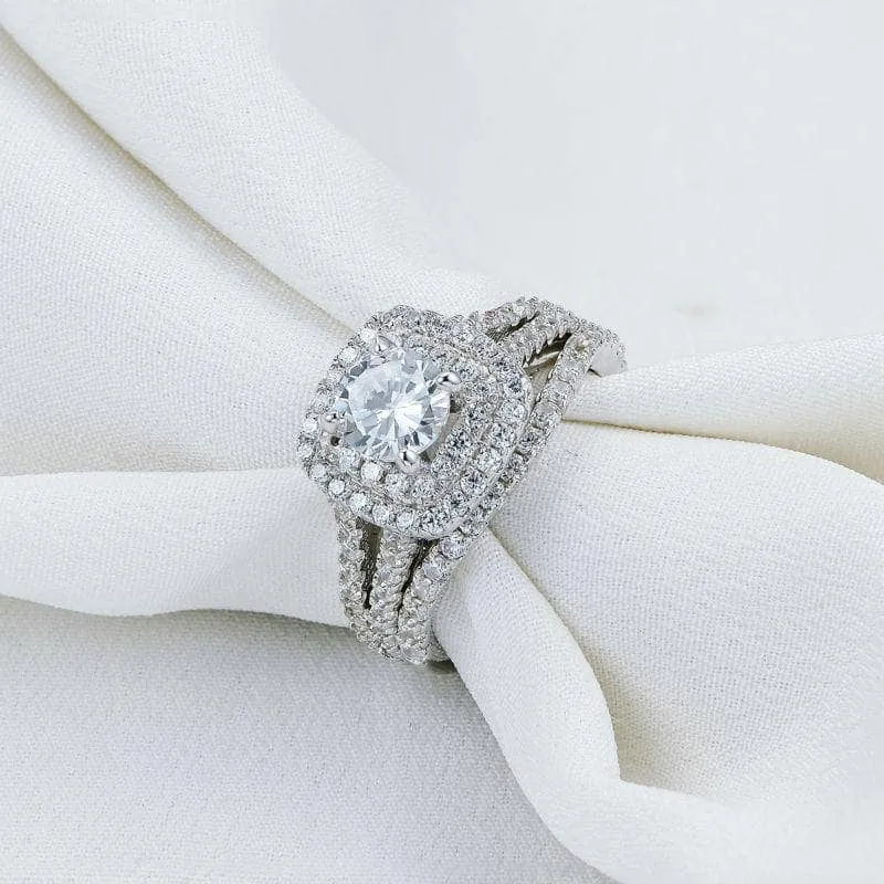 2PC Victorian Style Blue Side Stones Ring