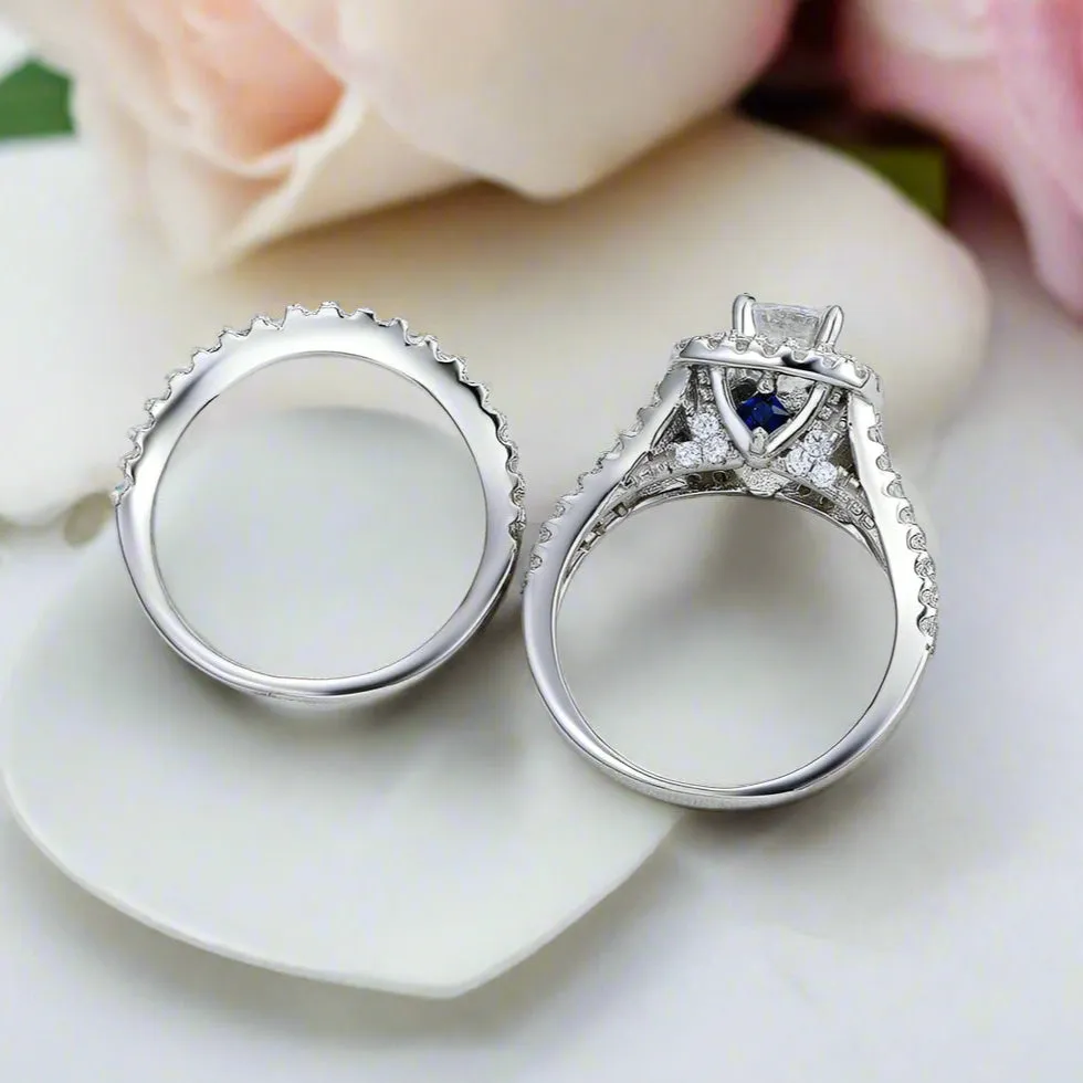 2PC Victorian Style Blue Side Stones Ring