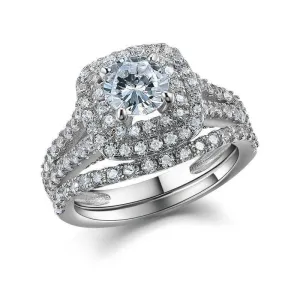 2PC Victorian Style Blue Side Stones Ring