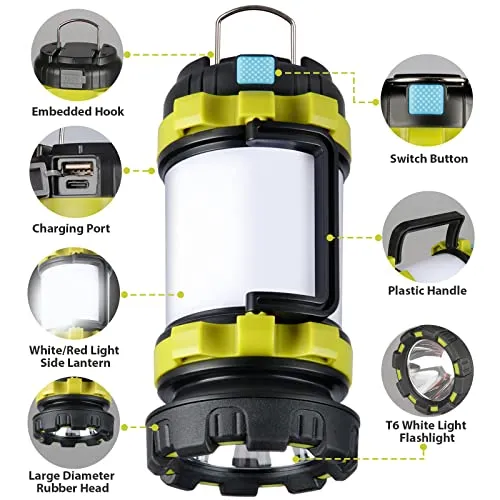 2pcs Camping Lantern,Outdoor Led Camping Lantern,Rechargeable Flashlights w/ 1000LM