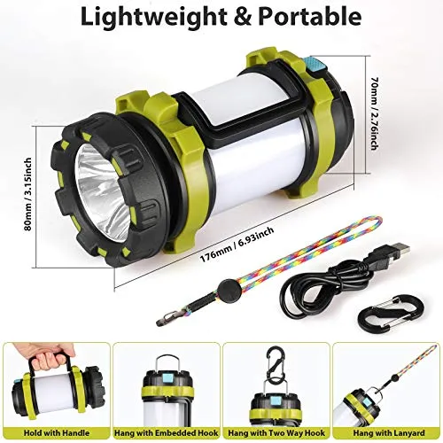 2pcs Camping Lantern,Outdoor Led Camping Lantern,Rechargeable Flashlights w/ 1000LM
