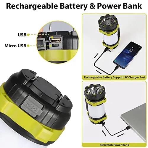 2pcs Camping Lantern,Outdoor Led Camping Lantern,Rechargeable Flashlights w/ 1000LM