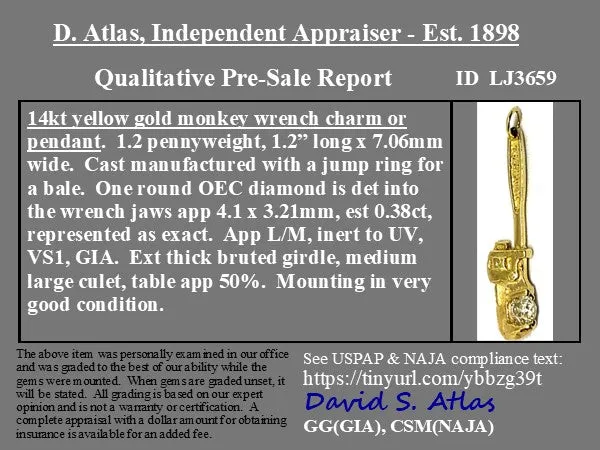 .38ct Diamond Wrench Charm/Pendant
