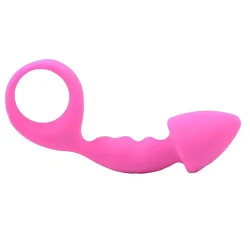 4-inch Silicone Pink Bendable Medium Butt Plug with Retrieval Ring