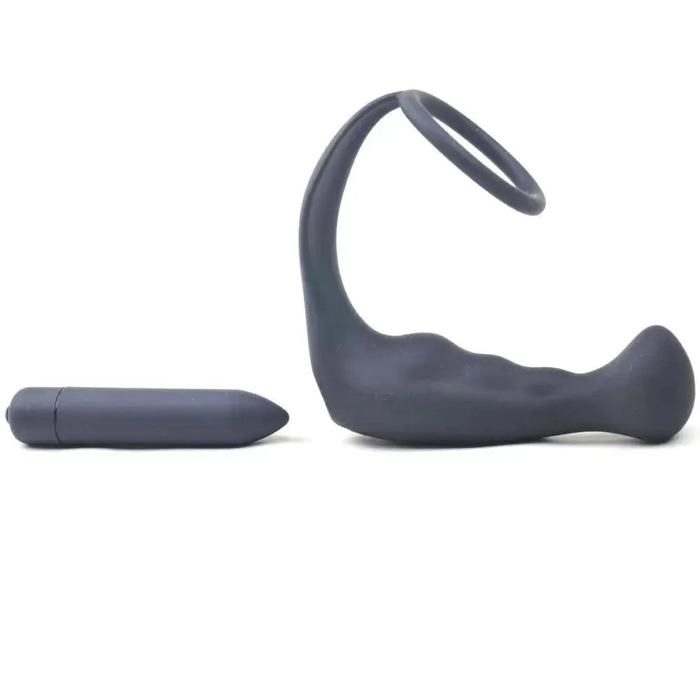 5-inch Silicone Black Bendable Vibrating Anal Plug with Cock Ring