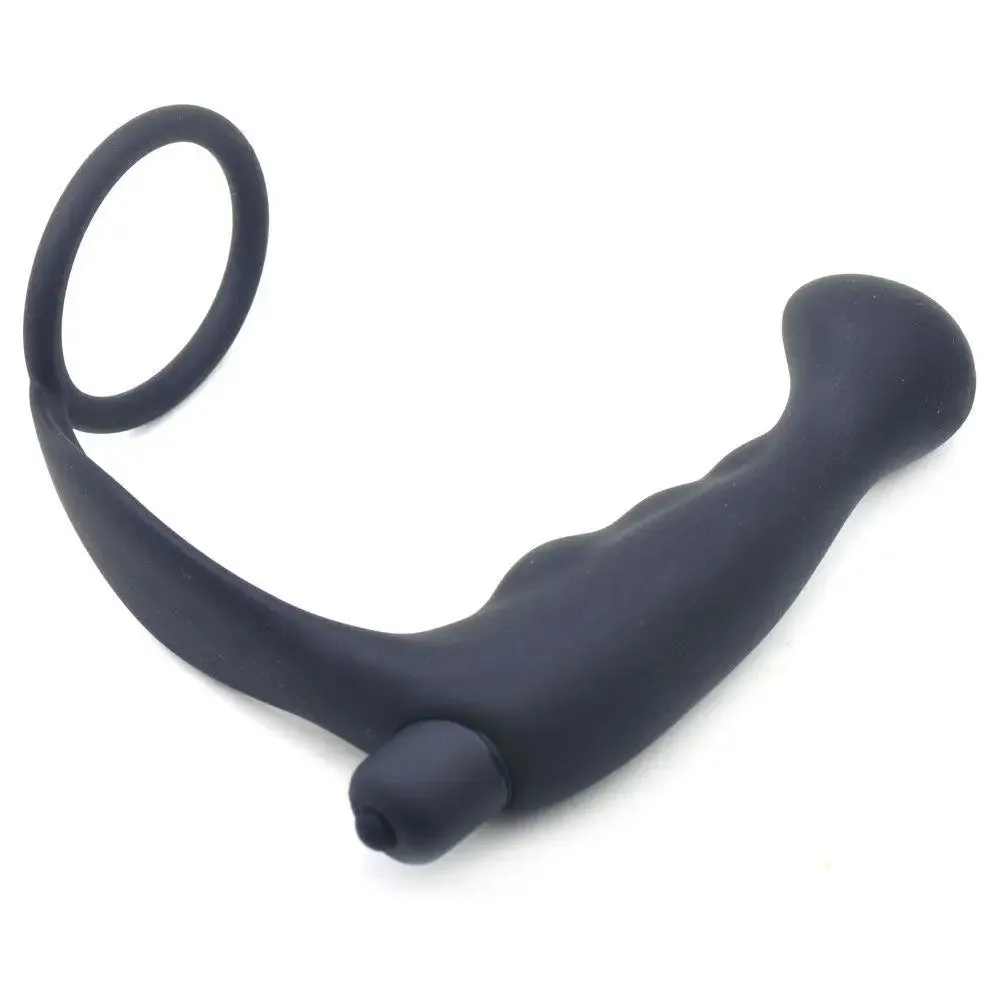 5-inch Silicone Black Bendable Vibrating Anal Plug with Cock Ring