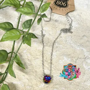 806 Silver Necklace with Multi Stone