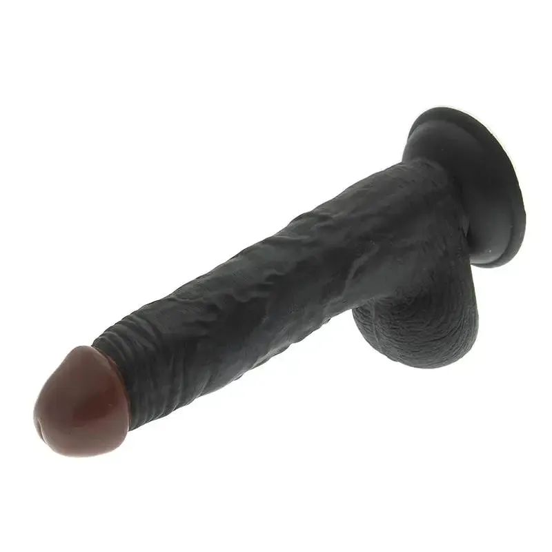 9.5-inch Bendable Black Realistic Penis Dildo with Balls and Suction-cup