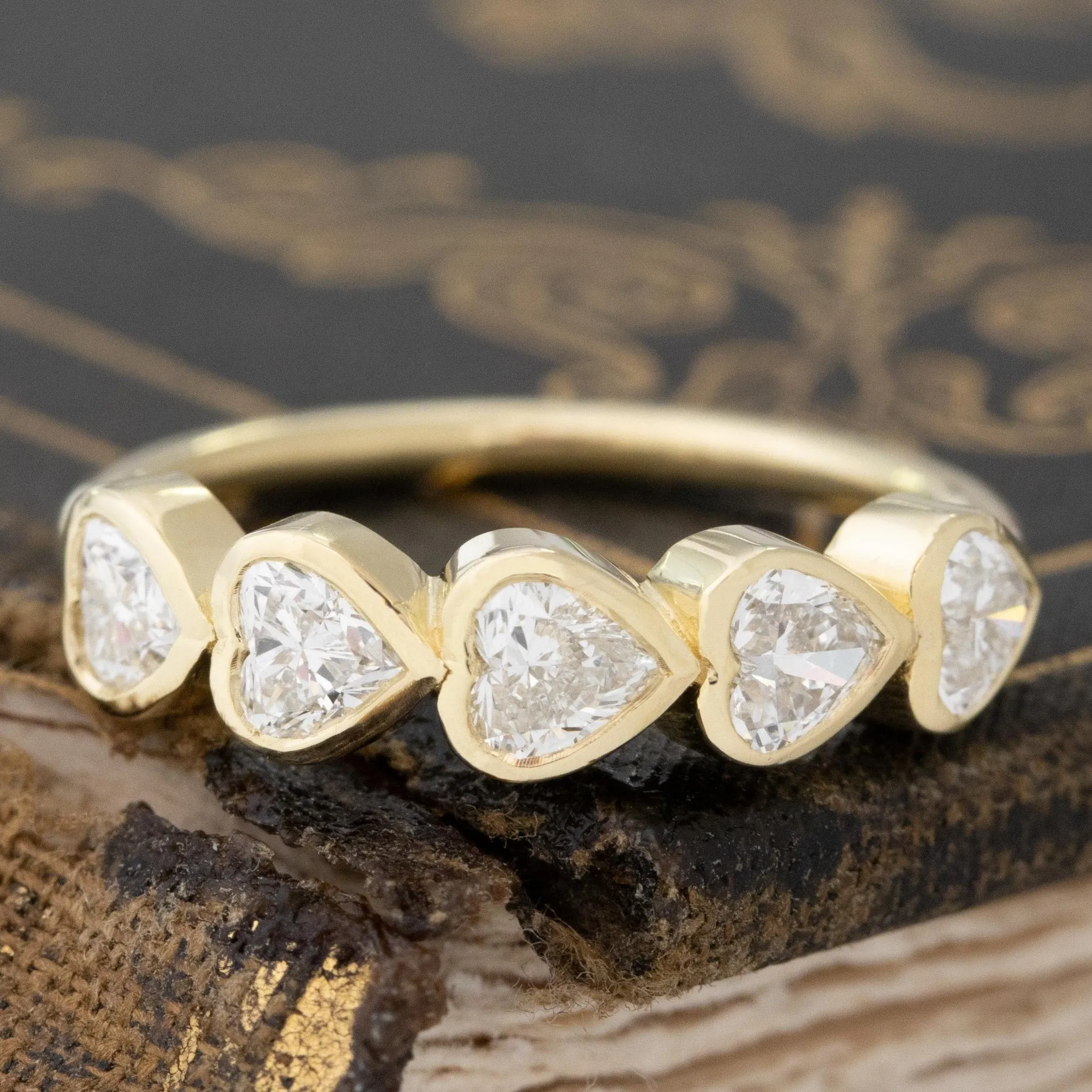 .96ctw Heart Cut Diamond Bezel 5-Stone Band