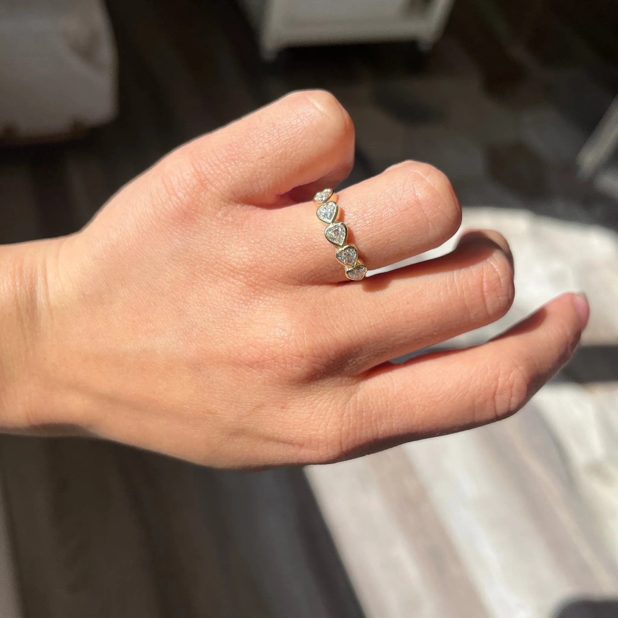 .96ctw Heart Cut Diamond Bezel 5-Stone Band