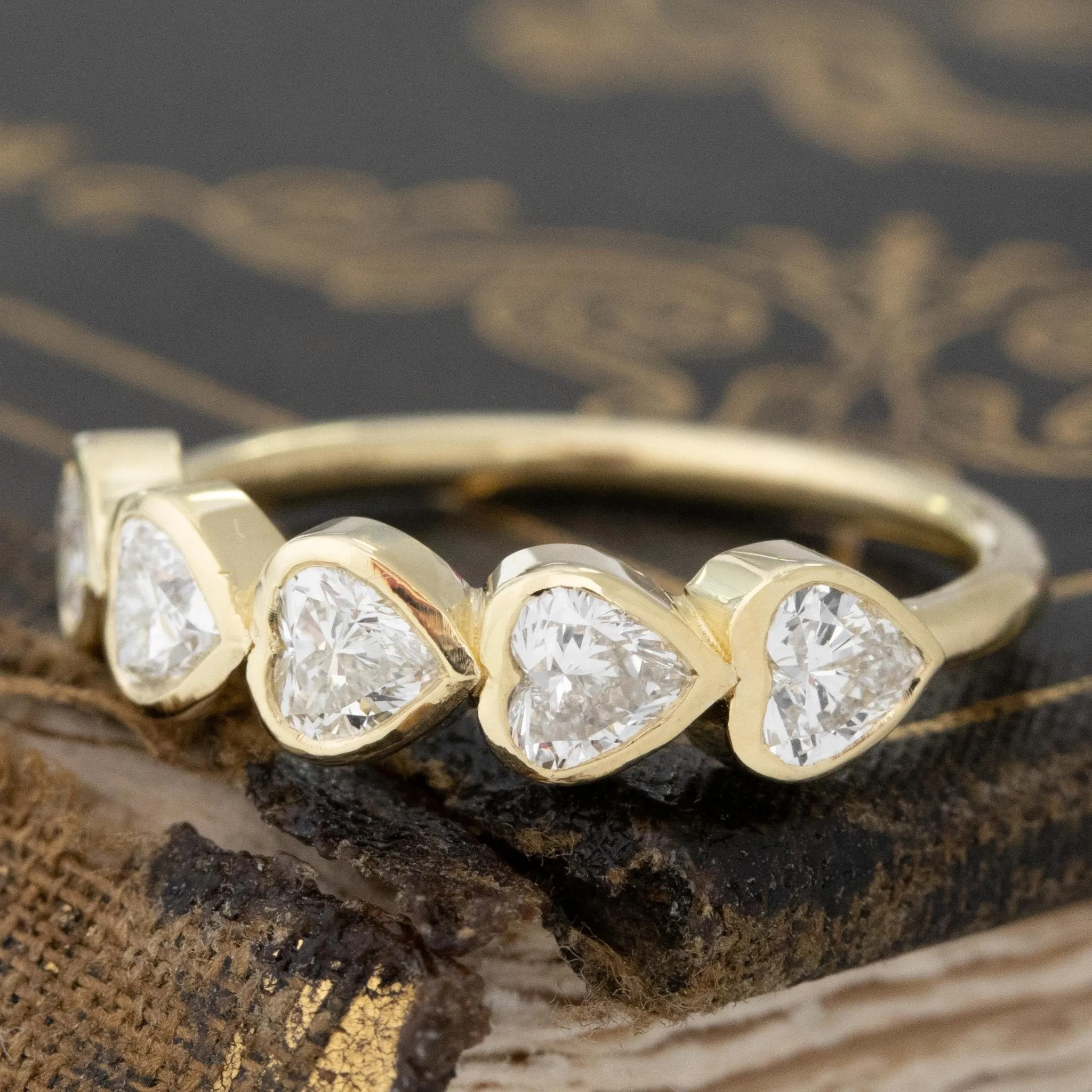 .96ctw Heart Cut Diamond Bezel 5-Stone Band