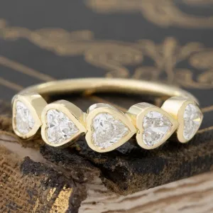 .96ctw Heart Cut Diamond Bezel 5-Stone Band