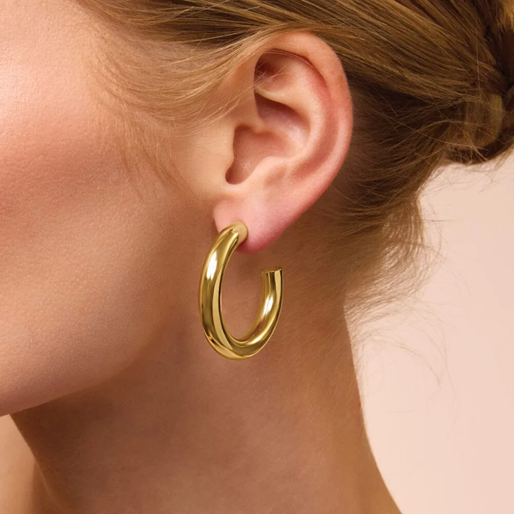 9ct Yellow Gold Silver Infused Large Open Tube Hoop Earrings