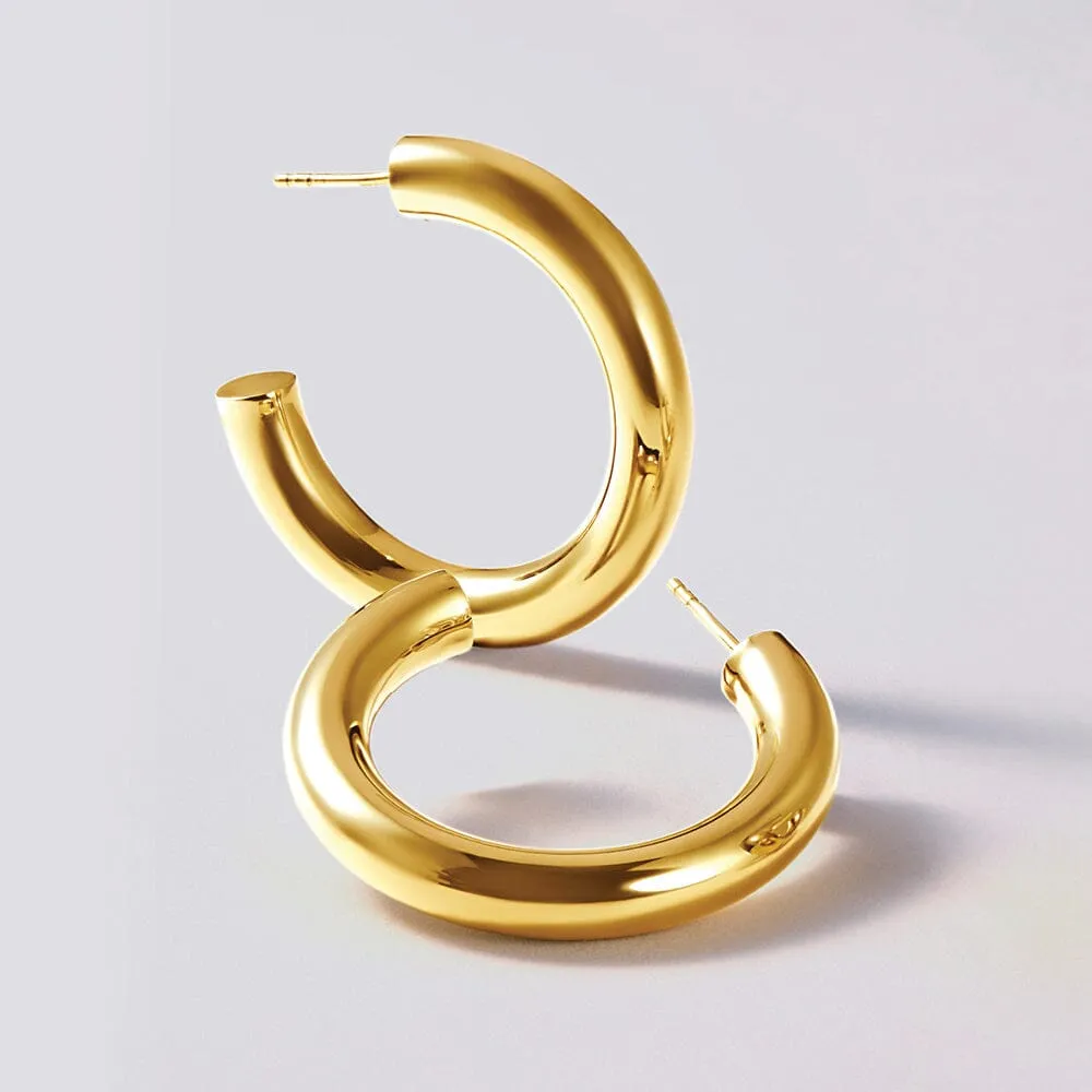 9ct Yellow Gold Silver Infused Large Open Tube Hoop Earrings