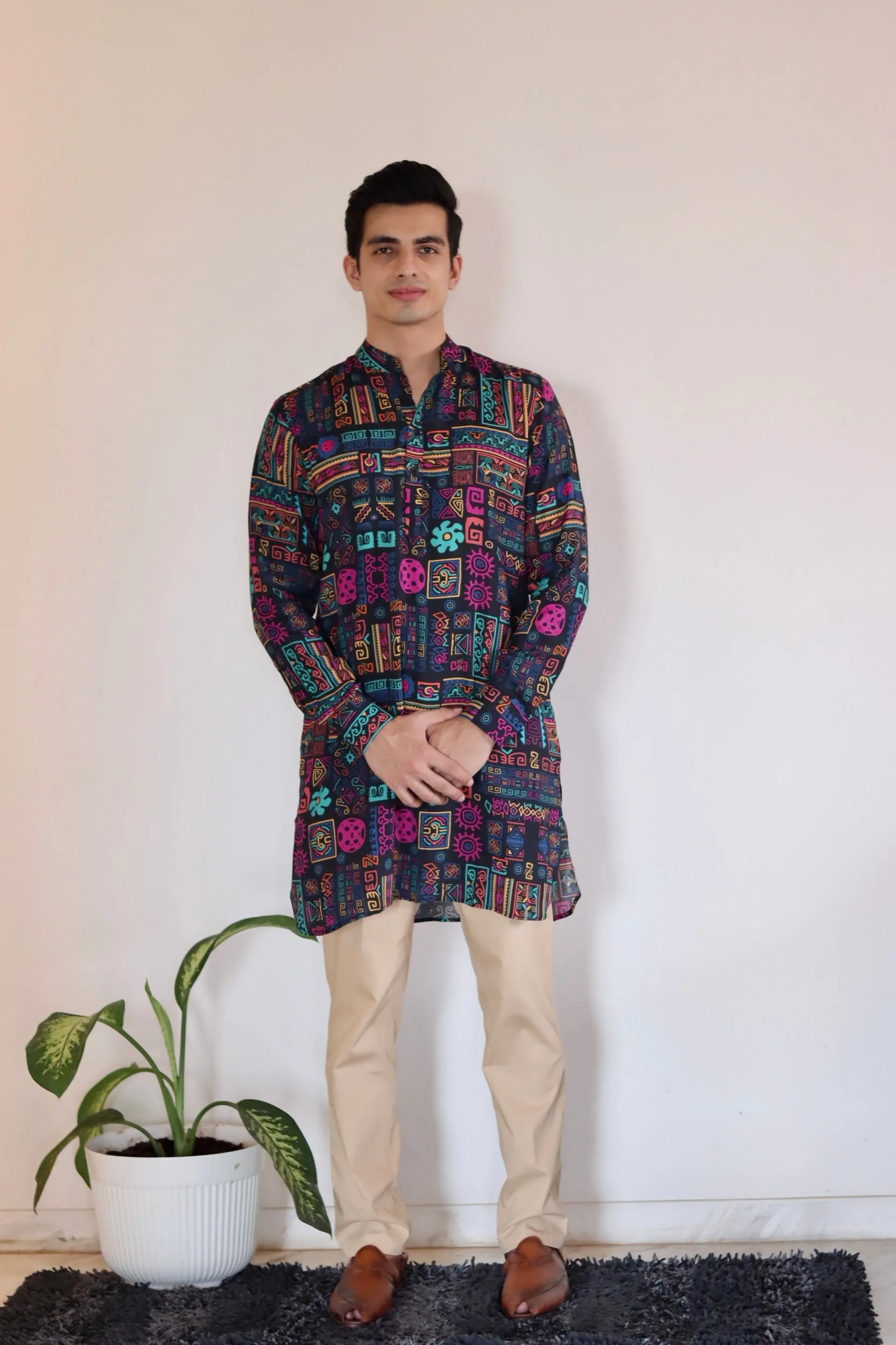 Abstract Earthy Black Ganganagery Kurta