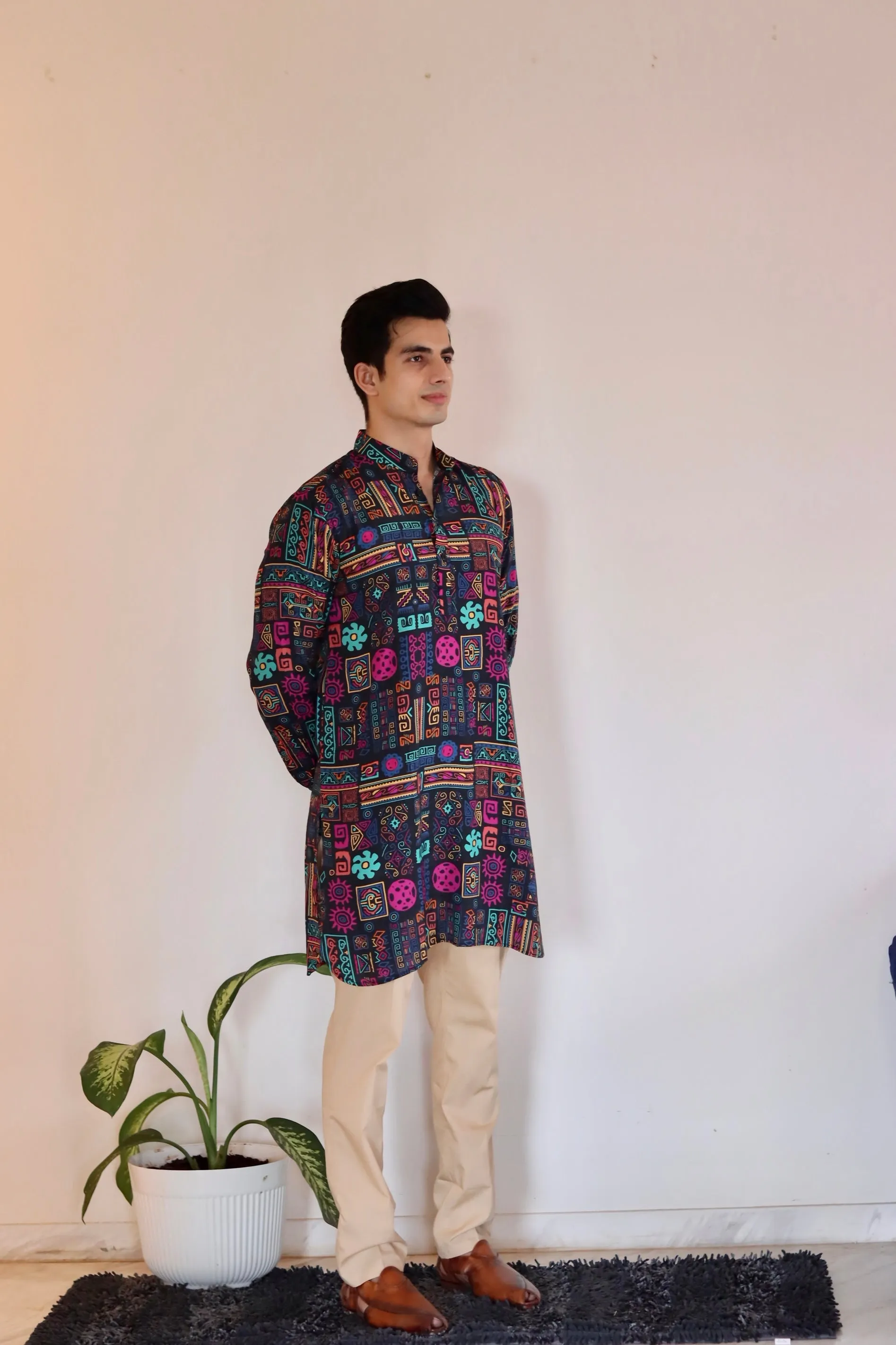 Abstract Earthy Black Ganganagery Kurta