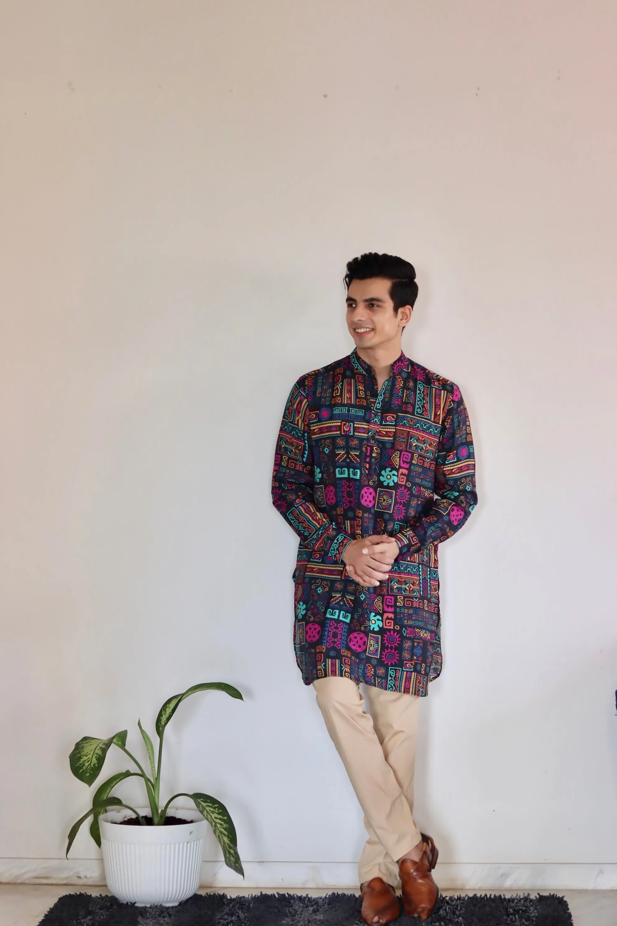 Abstract Earthy Black Ganganagery Kurta