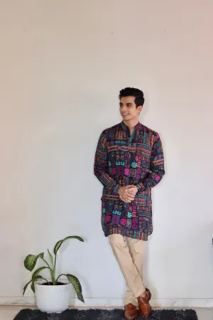 Abstract Earthy Black Ganganagery Kurta