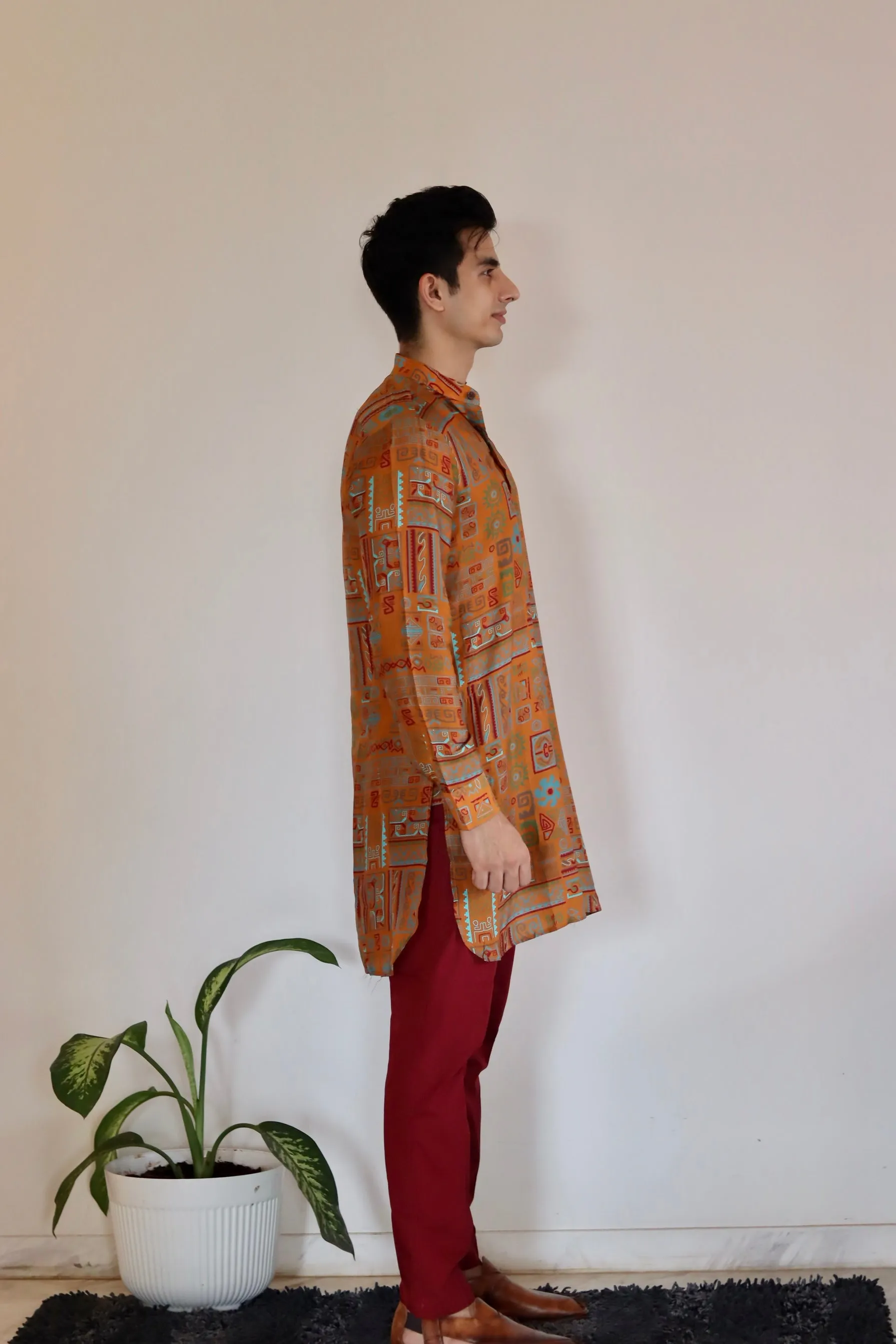 Abstract Earthy Brown Ganganagery Kurta