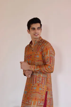 Abstract Earthy Brown Ganganagery Kurta