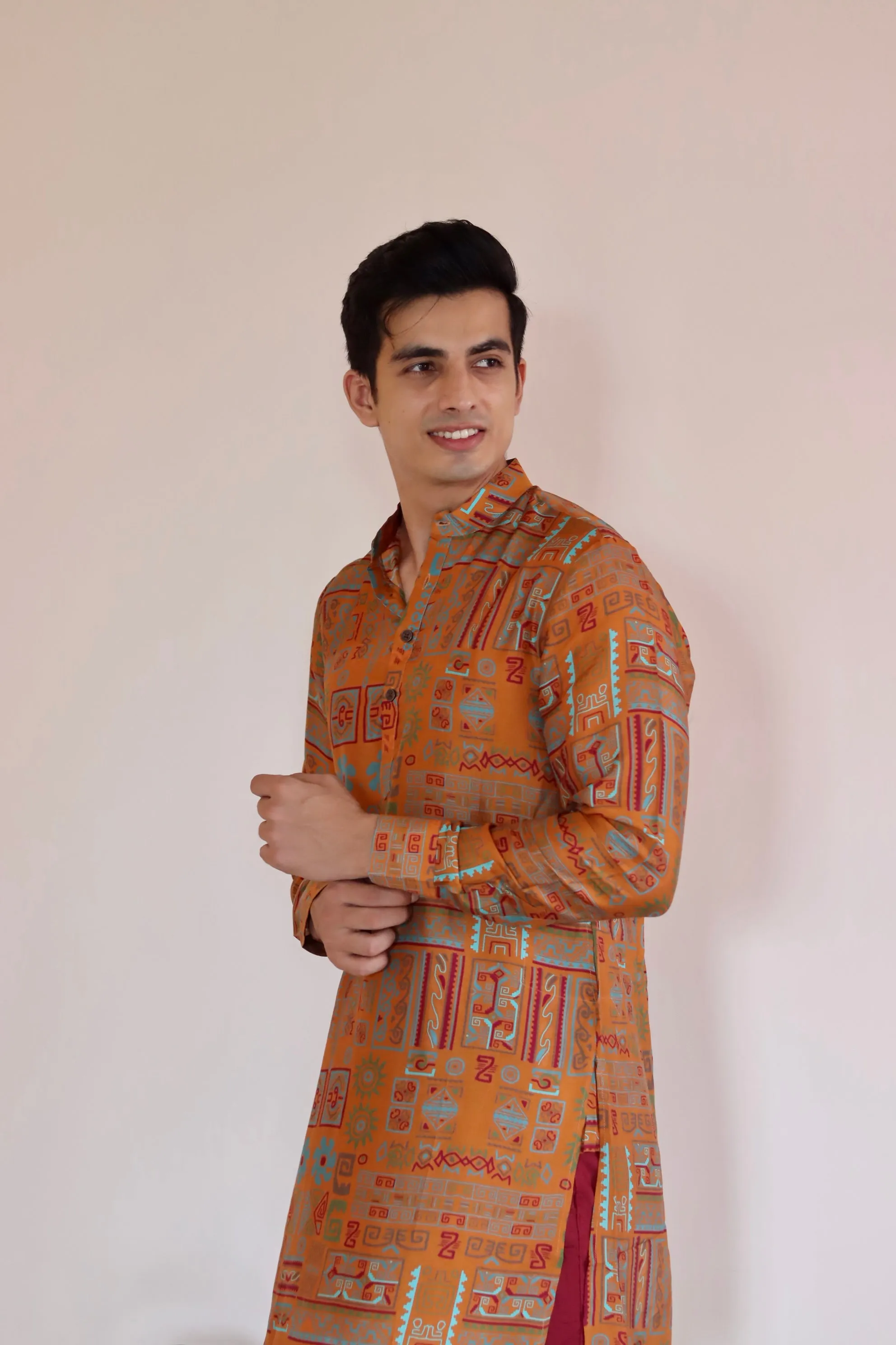 Abstract Earthy Brown Ganganagery Kurta