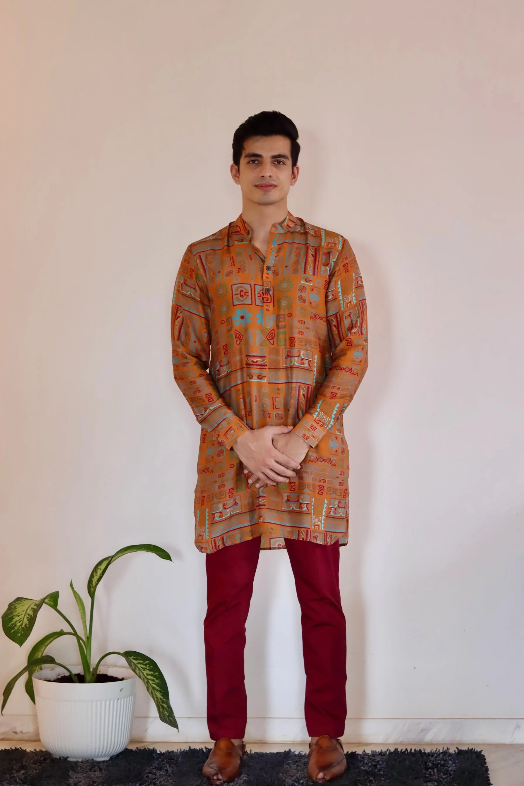 Abstract Earthy Brown Ganganagery Kurta
