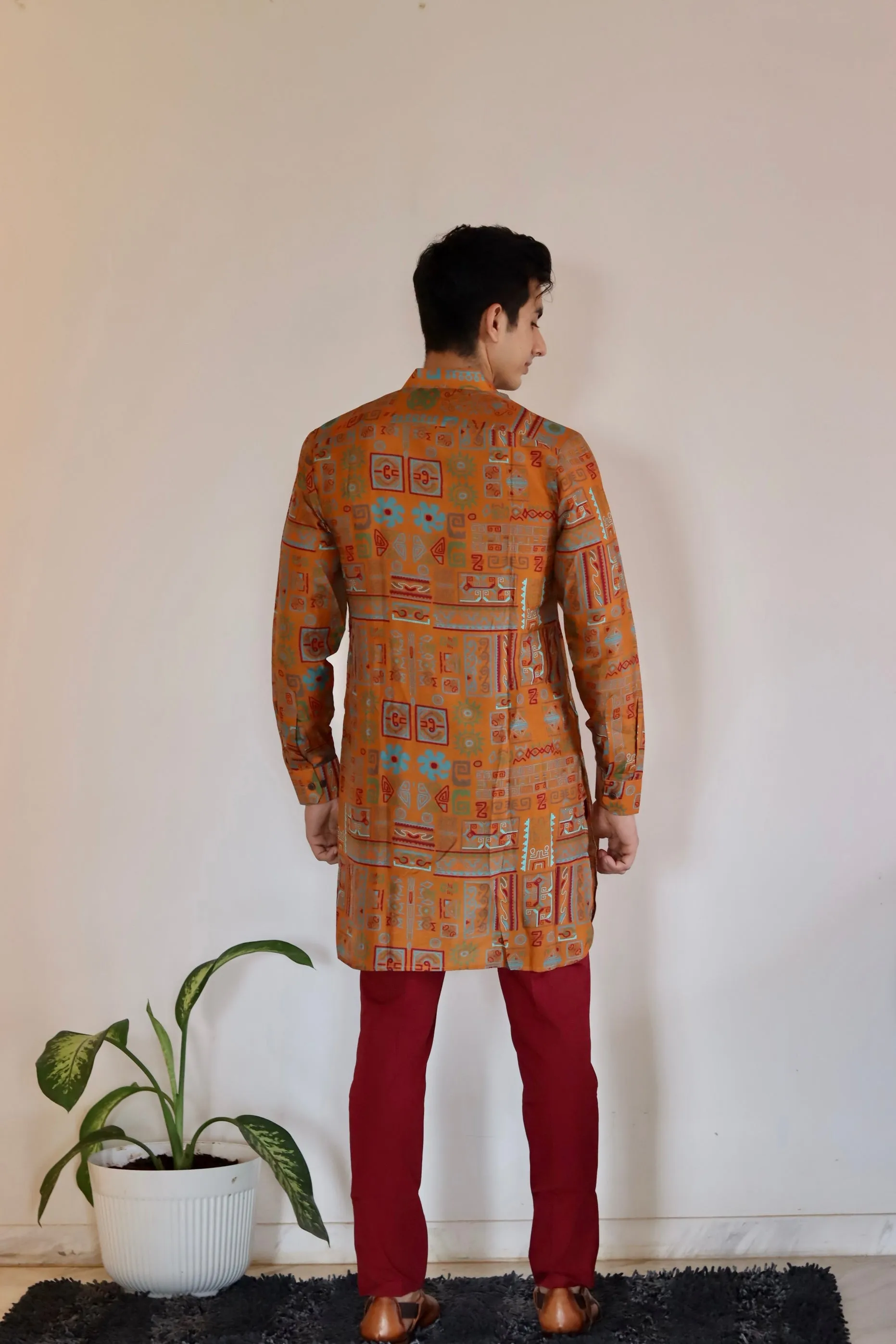 Abstract Earthy Brown Ganganagery Kurta