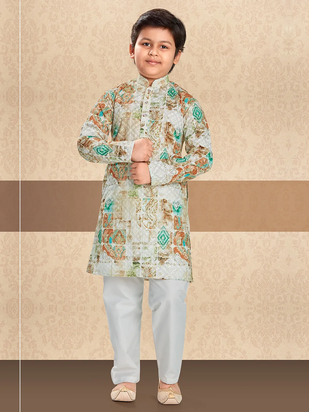 Abstract Printed Kurta Set in Earthy Tones