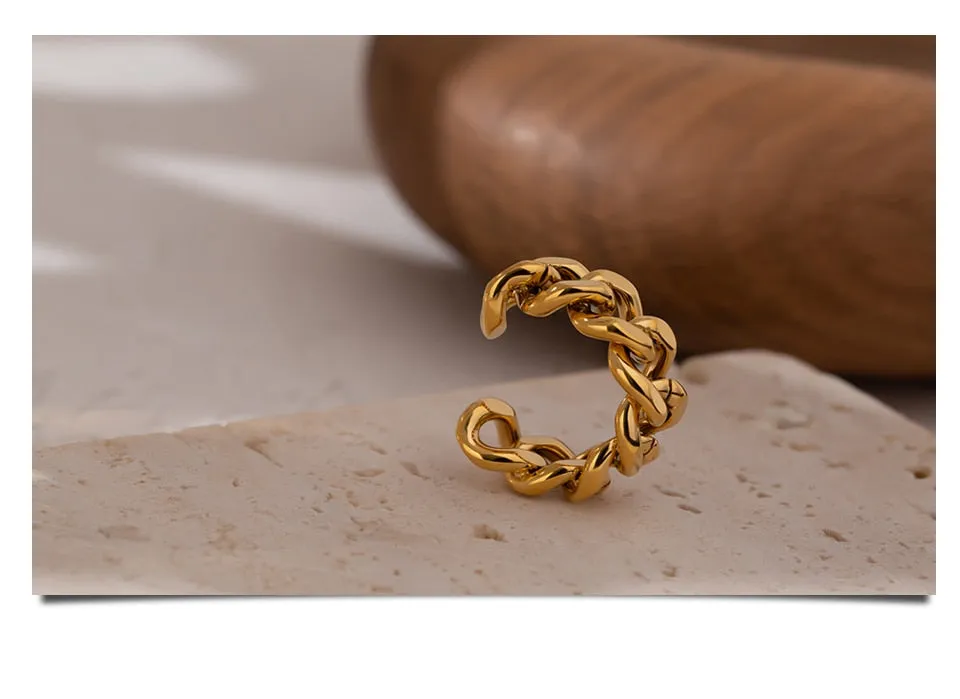 Adjustable Curb Link Chain Ring Gold