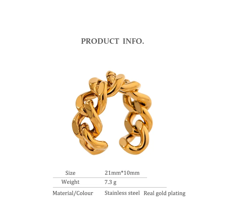 Adjustable Curb Link Chain Ring Gold