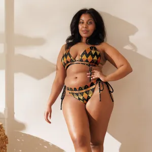 African Tribal Print Recycled String Bikini - Earthy