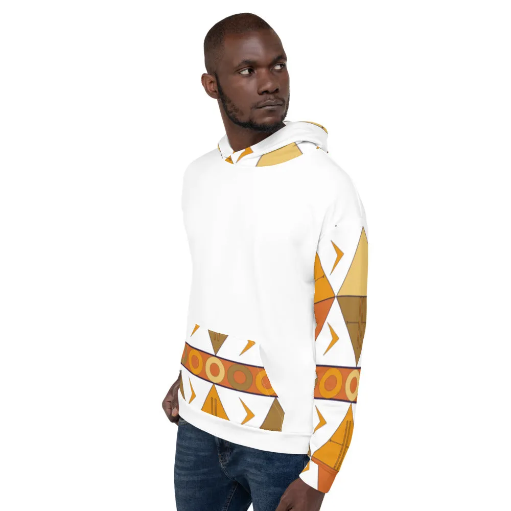 African Tribal Print Unisex Hoodie - Earthy/White