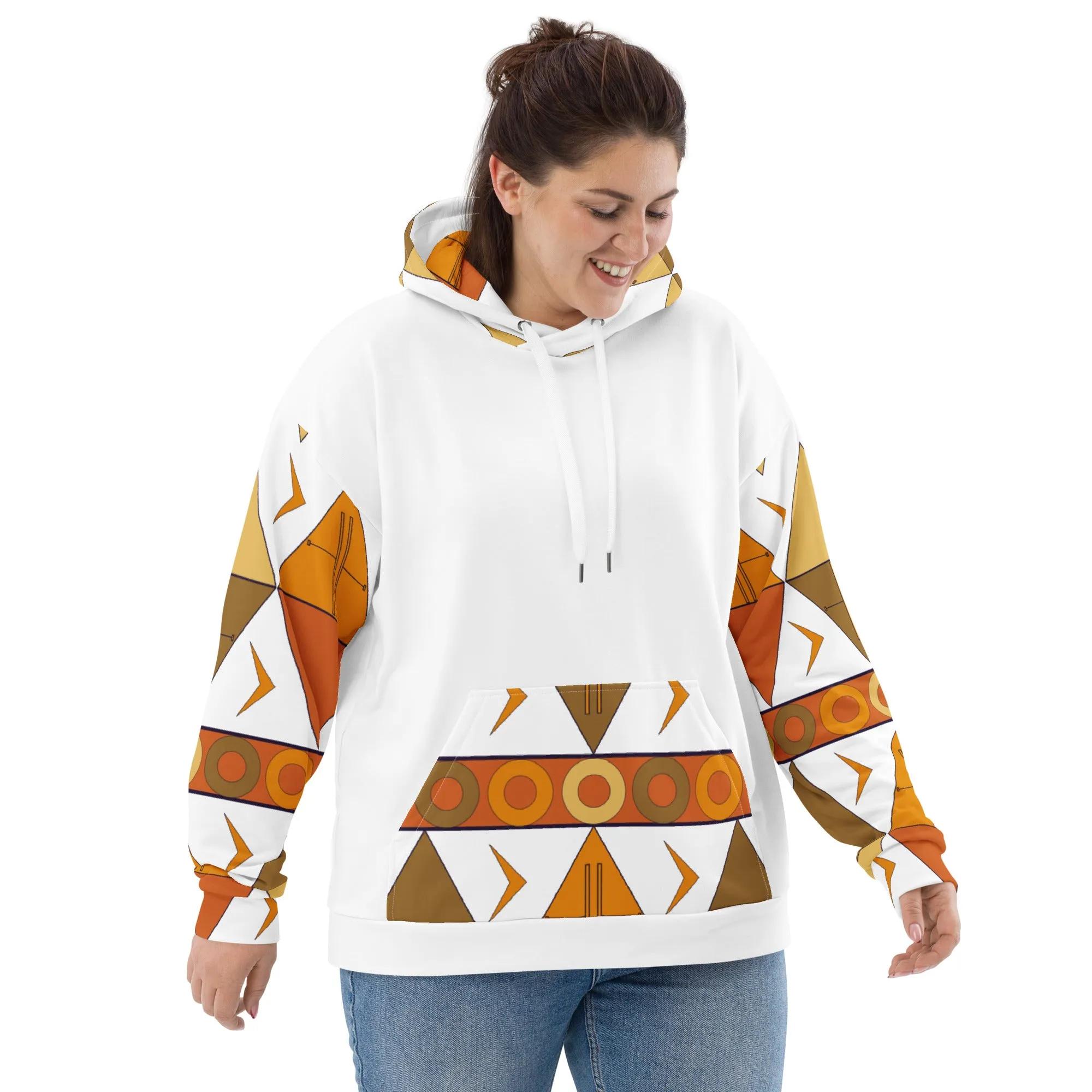 African Tribal Print Unisex Hoodie - Earthy/White
