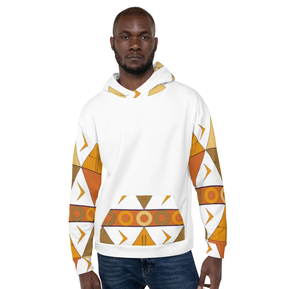 African Tribal Print Unisex Hoodie - Earthy/White