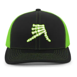 AkS Bones Snap-Back Trucker hat in Black & Neon Green