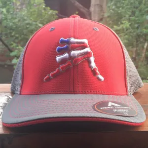 AkS Bones Stripes Trucker hat in Red and Graphite