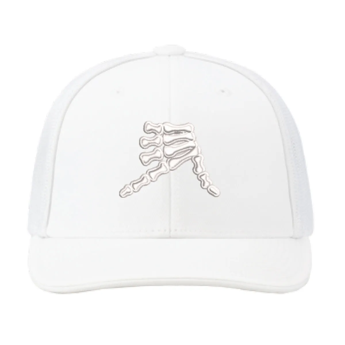 AkS Bones Trucker hat in White on White